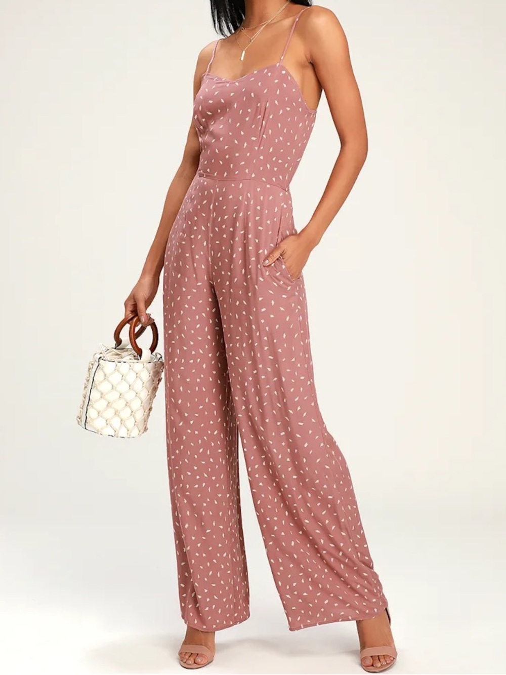 Lulus In Demand Mauve Print Wide-Leg Jumpsuit – Small (NWT)